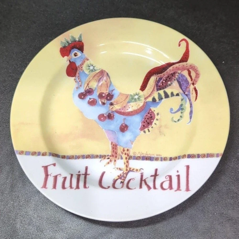 Sharon‎ Neuhaus Fruit Cocktail Luncheon Plate, Vintage Poultry In Motion Series